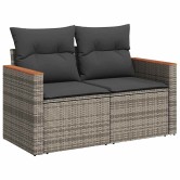 8 részes szürke polyrattan akácfa kerti ülőgarnitúra párnákkal
