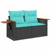 10 részes fekete polyrattan akácfa kerti ülőgarnitúra párnákkal