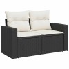 8 részes fekete polyrattan akácfa kerti ülőgarnitúra párnákkal