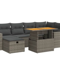 8 részes szürke polyrattan akácfa kerti ülőgarnitúra párnákkal