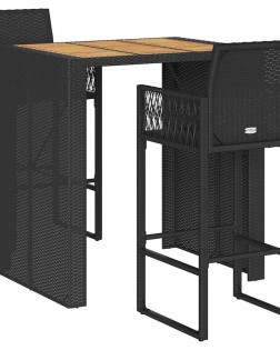 3 részes kerti bárkészlet párnák nélkül fekete polirattan akác