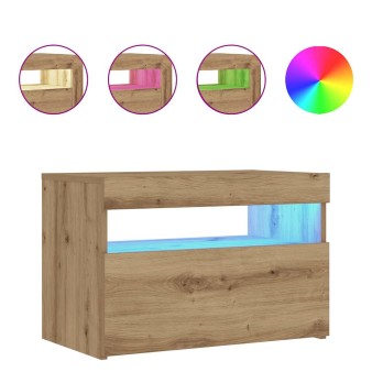 Éjjeli szekrény led lámpákkal kézműves tölgy 60x35x40 cm