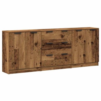 3 db antik fa színű szerelt fa tálalószekrény 60 x 30 x 70 cm
