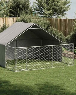 Horganyzott acél kültéri kutyafuttató kifutóval 3x3x1,9 m