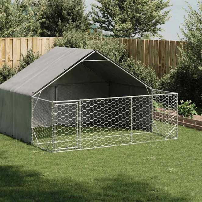 Horganyzott acél kültéri kutyafuttató kifutóval 3x3x1,9 m