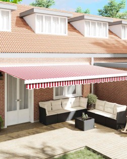 Behúzható napellenző piros és fehér 500 × 300 cm szövet és fém