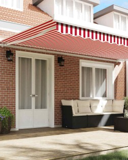 Behúzható napellenző piros és fehér 500 × 300 cm szövet és fém
