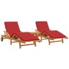 Napozó 3 pcs piros 200 x 67 x 84 cm tömör akácfa