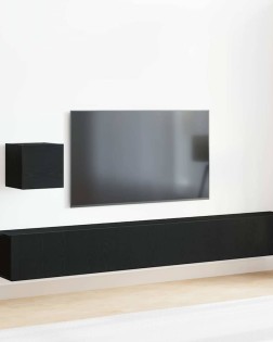 Tv szekrény garnitúra falra szerelhető fekete tölgy faanyag