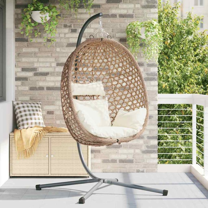 Függő tojás szék világos krémszín 104 x 100 x 191 cm polirattan