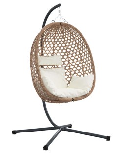 Függő tojás szék világos krémszín 104 x 100 x 191 cm polirattan