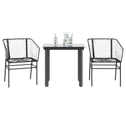 3 részes fekete polyrattan üveg kerti étkezőgarnitúra