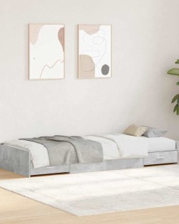 Ágykeret fejtámlával fiókkal beton szürke 98.5 x 200 cm faanyag