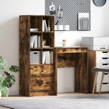 Asztal fiókkal polcokkal tárolóval 2 pcs füstölt tölgy