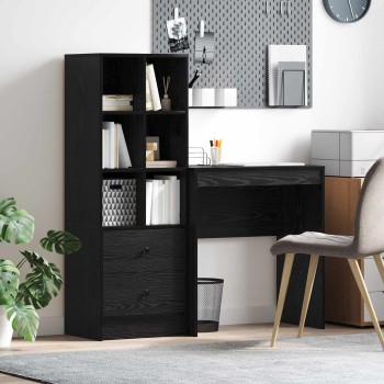 Asztal fiókkal polcokkal tárolóval 2 pcs fekete tölgy