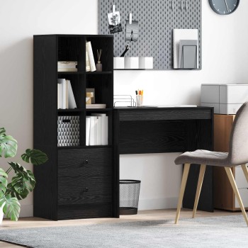 Asztal fiókkal polcokkal tárolóval 2 pcs fekete tölgy