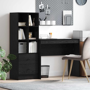 Asztal fiókkal polcokkal tárolóval 2 pcs fekete tölgy
