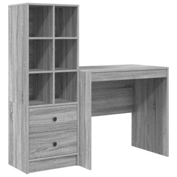 Asztal fiókkal polcokkal tárolóval 2 pcs szürke sonoma