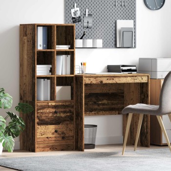 Asztal fiókkal polcokkal tárolóval 2 pcs öreg fa