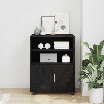 Cabinet polcokkal kerékkel fekete tölgy 60 x 48 x 74.5 cm