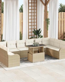 Kerti kanapé szett párnával 11 pcs bézs poli rattan
