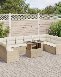 Kerti kanapé szett párnával 11 pcs bézs poli rattan
