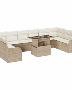 Kerti kanapé szett párnával 11 pcs bézs poli rattan