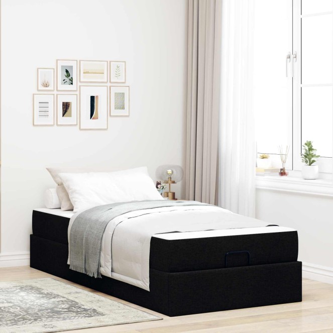 Ágykeret matraccal 2 pcs fekete szövet Ágykeret matraccal 2 pcs fekete szövet