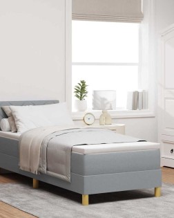 Led box spring ágy fejtámlával világosszürke 80 x 200 cm szövet