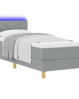 Led box spring ágy fejtámlával világosszürke 80 x 200 cm szövet