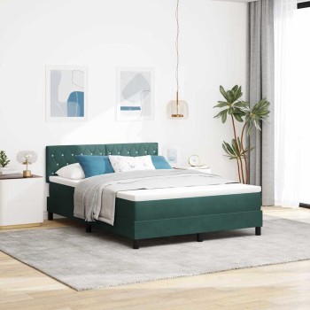 Led box spring ágy matracmal sötétzöld 160 x 200 cm bársony