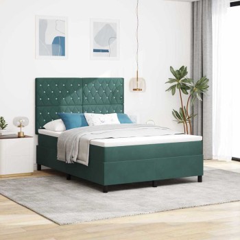 Led box spring ágy matracmal sötétzöld 160 x 200 cm bársony