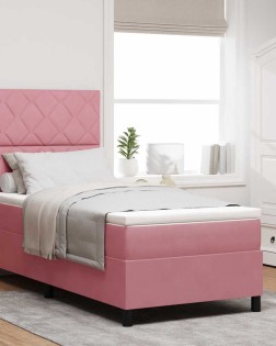Led box spring ágy matracmal rózsaszín 90 x 200 cm bársony