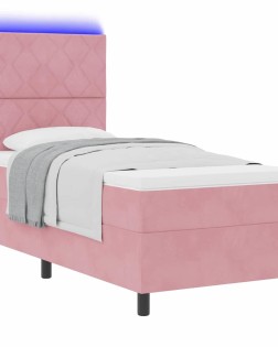 Led box spring ágy matracmal rózsaszín 90 x 200 cm bársony