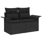 Kerti kanapé szett párnával tárolóval 6 pcs fekete poli rattan