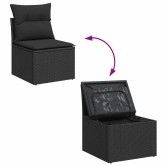 Kerti kanapé szett párnával tárolóval 6 pcs fekete poli rattan