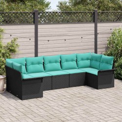 Kerti kanapé szett tárolóval 7 pcs fekete poli rattan