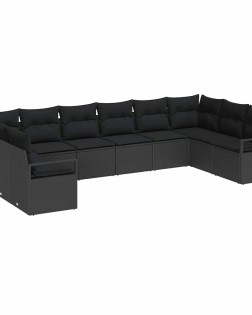 Kerti kanapé szett párnával tárolóval 10 pcs fekete polirattan