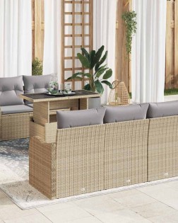 Kerti kanapé szett párnával párnával 6 pcs bézs poly rattan