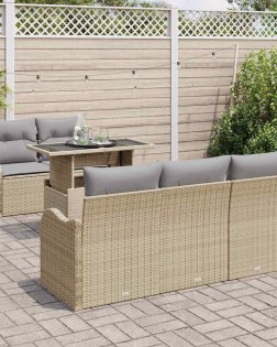 Kerti kanapé szett párnával párnával 6 pcs bézs poly rattan