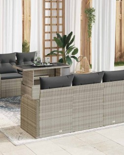 Kerti kanapé szett párnával 6 pcs világosszürke poly rattan