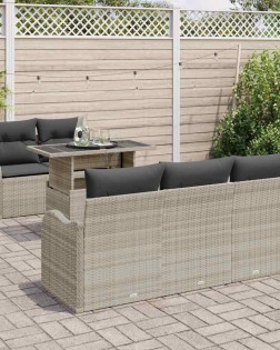 Kerti kanapé szett párnával 6 pcs világosszürke poly rattan