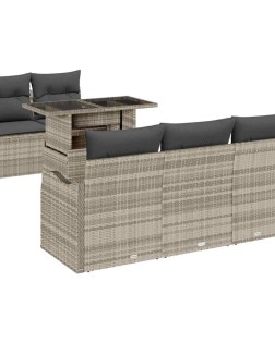 Kerti kanapé szett párnával 6 pcs világosszürke poly rattan