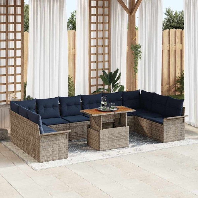 Kerti kanapé szett tárolóval 11 pcs szürke poli rattan