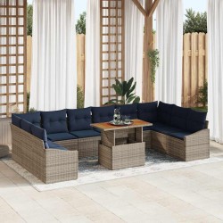 Kerti kanapé szett tárolóval 11 pcs szürke poli rattan