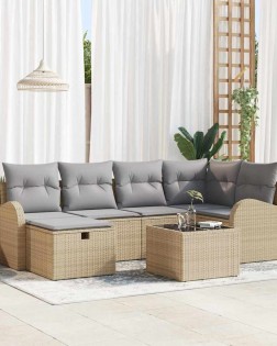 Kanapé szett párnával beige és világosszürke polirattan