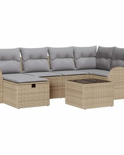 Kanapé szett párnával beige és világosszürke polirattan