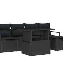 Kerti kanapé szett párnával tárolóval 6 pcs fekete poli rattan