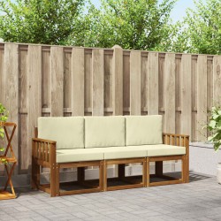 Kültéri kanapé szett párnával 3 pcs természetes és krémszínű