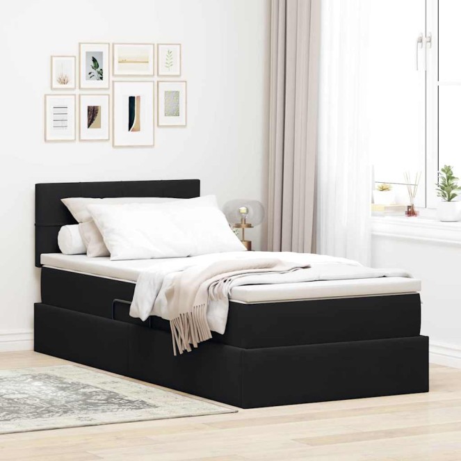 Tárolós ágy matracmal fejtámlával fekete 90 x 190 cm bársony